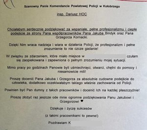 Podziękowanie dla policjantów