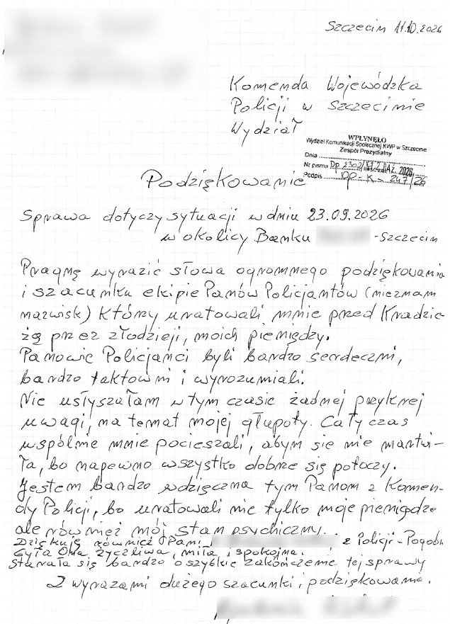 Policja w Szczecinie odzyskała blisko 50 000 zł oszukanej seniorki
