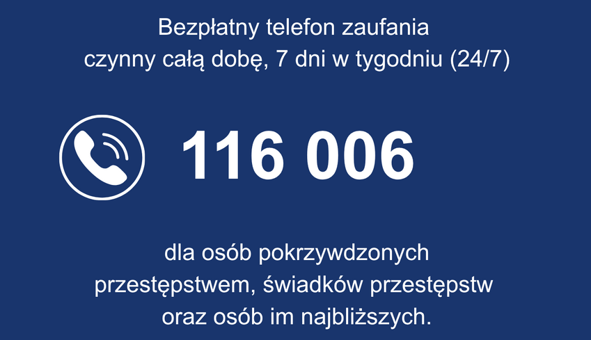 Działa Ogólnopolska Linia Pomocy Pokrzywdzonym 116 006